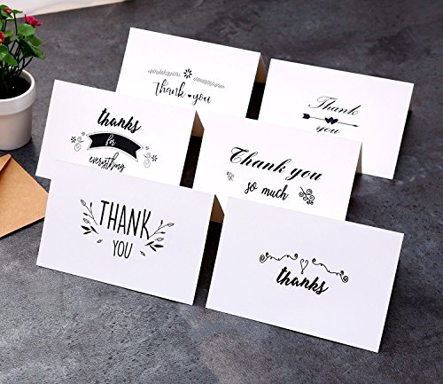 Ohuhu Assorted Thank You Cards, 48 Pack Thank U Greeting Cards Folded Thank You Note Cards of 6 Designs W/ 48 Brown Kraft Paper Envelopes and 48 Pcs Stickers for Wedding, Baby Shower, Graduation - Thumbnail 2