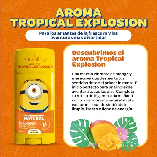 NaturalDry - Desodorante Para Niños y Teens Natural Infantil Minions 50g | Sin Aluminio ni Parabenos | 24hrs Protección | Para Niños y Adolescentes Piel Sensible (2 x Tropical Explosion)