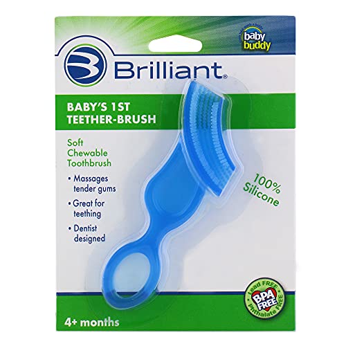 Brilliant Baby’s 1st Toothbrush - Silicone First Toothbrush for Babies and Toddlers, 4 Months Old and Up, Oral Care Must Haves for Infant and Toddler, Baby Registry Essentials, Blue, 1 Count