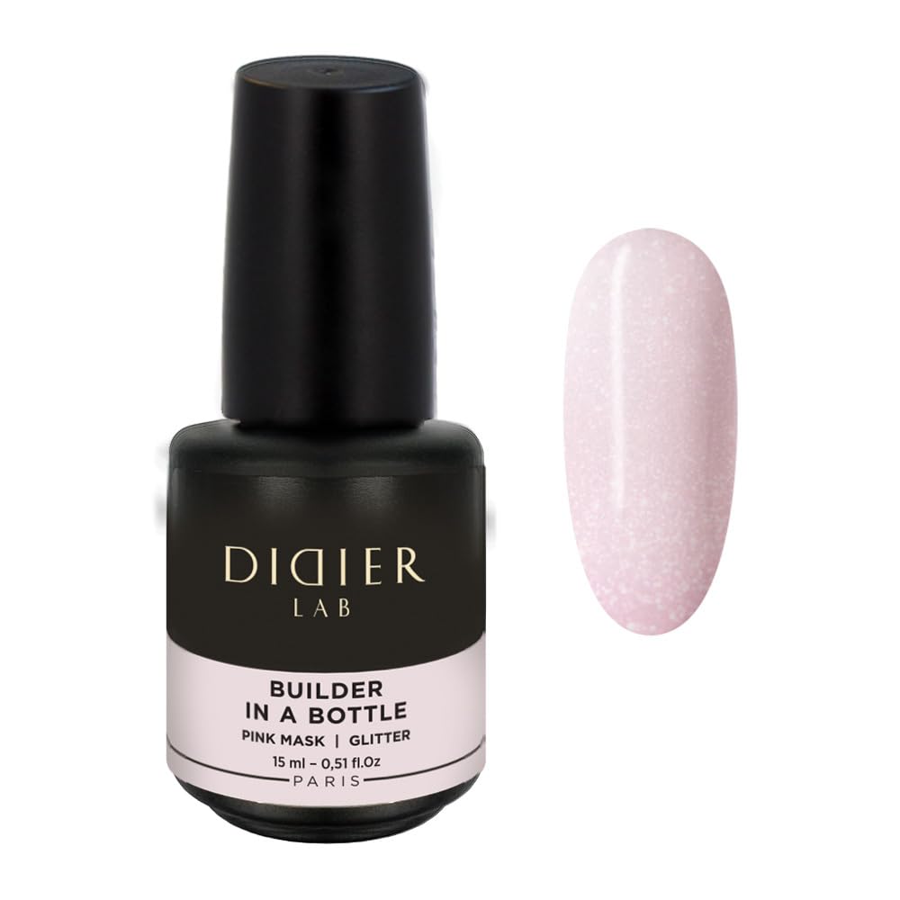Didier Lab - Premium Nail Builder Gel in a Bottle Pink Mask Glitter Nail Gel - Strengthens Natural Nails - LED UV Builder Gel for Nails - Hard Gel Nail Builder for Nail Repair -Nail Gel Extension 15ml