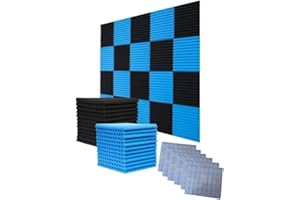 HJGFK2018 52 Pack Acoustic Foam Panels,1" x 12" x 12" Black/BLUE Acoustic Wedge Studio Foam Sound Absorption Wall Panels