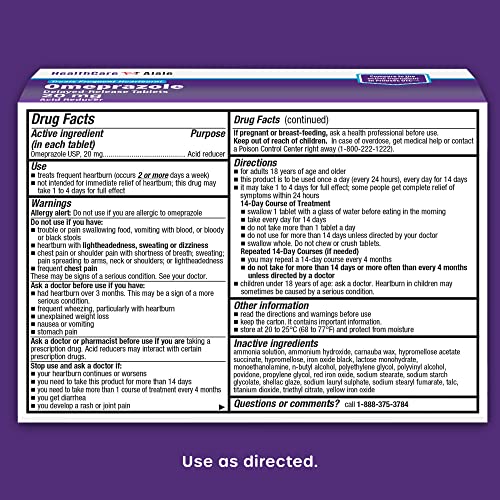 HEALTHCAREAISLE OMEPRAZOLE 20 MG – 42 DELAYED-RELEASE TABLETS – ACID REDUCER, TREATS FREQUENT HEARTBURN