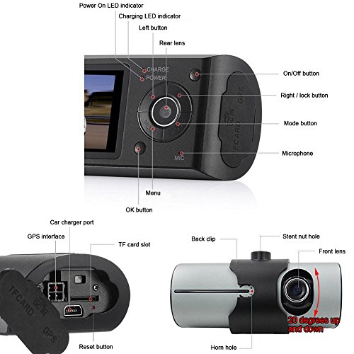 THINK SOGOOD Dual Lens Car Video Camera, 2.7â€™â€™ Dashboard Camera with 140Â° Front Wide Angle and 120Â° Rear Wide Angle, DVR Recorder with G-Senor, Loop Recording, GPS(8G TF Card Included)