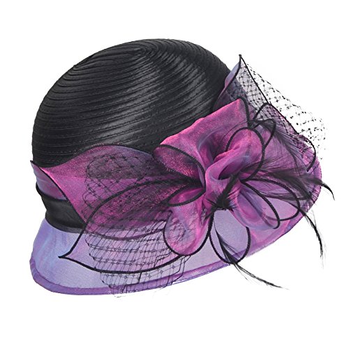 Original One Women's Cloche Bowler Hats KDC1721 For Kentucky Derby Day, Church, Wedding, Tea Party, Ascots (Purple/Black)