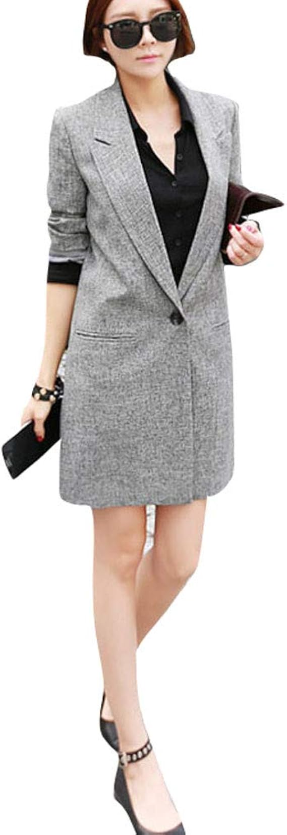 Amazon テーラード ジャケット ロング丈 レディース フォーマル ジャケット ブレザー すべての季節 長袖 通勤 カジュアル オフィス スリム コート ジャケット 通販