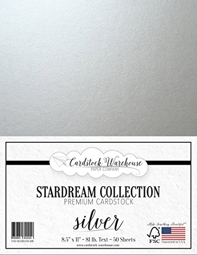 SILVER Stardream Metallic Text Paper 8.5" X 11" 81 LB. Text/120 gsm - 50 Sheets from Cardstock Warehouse