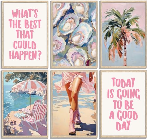 YKVDOROK Pink Beach Preppy Wall Art Posters