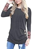 OURS Women's Long Sleeve Round Neck Patchwork Casual Loose Tunic Sweatshirt Tops (S,Black)