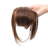 HUA MIAN LI Bob Flat Hair Bangs Heat Resistant Synthetic Hair Clip-in Bangs Straight Bangs With Fringe One Piece Clip Aoert (Light Brown)
