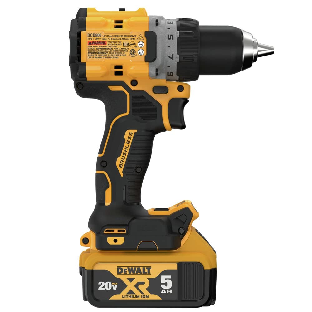 DEWALT 20V MAX* XR® Brushless Cordless 1/2 in. Drill/Driver Kit (DCD800P1), Yellow