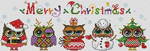 DIY Arts Crafts &amp; Sewing Needlepoints Counted Cross Stitch Kits Beginner Starter Kit Cross-Stitching Pattern 14CT Fabric 19” x 7”, Christmas Owl