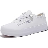 OPOEE Children's Sports Shoes Boys and Girls, Low Cut Children's Canvas Shoes, Wide Fitting Lazy Skateboard Shoes White Toddler Shoes Girls Sneakers