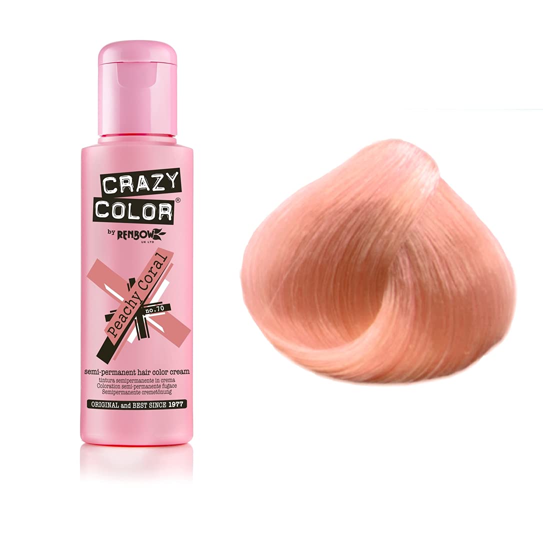 4 Crazy Color Semi Permanent Hair Colour Dyes by Renbow 100ml Peachy Coral 70