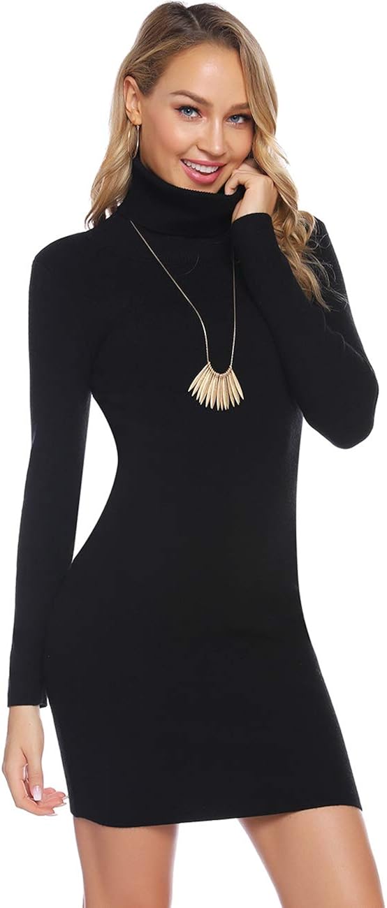 Abollria Womens Polo Roll Neck Long Sleeve Bodycon Ribbed Knitted Jumper Knitwear Sweater Dress 