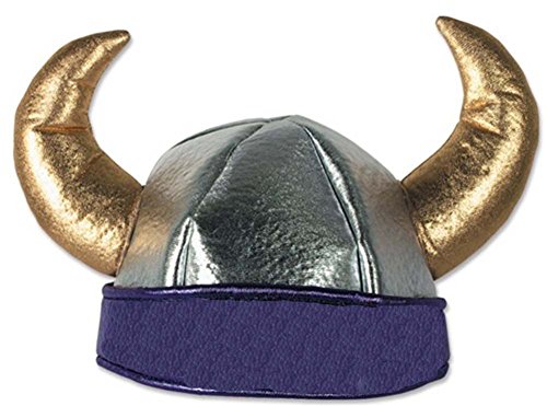 Childs Metallic Gold & Purple Plush Medieval Viking Helmet Hat with Horns - Image 2