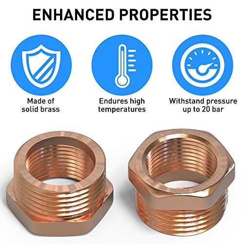 Brass Bushing 1" NPT Male x 3/4" NPT Female Threaded Brass Reducer Bushing Lead-Free Pipe Fittings 1inch x 0.75 inch