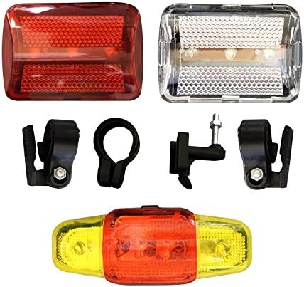 3 PIECE SET - Super Bright Water Resistant Bicycle Light Kit - Includes 1 LED Front Headlight - 1 LED Rear Light and 1 FREE LED Flashing Taillight - Easy to Mount - Improve Visibility for Rider Safety