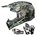GLX DOT Youth Kids Motocross Dirt Bike Helmet BMX ATV Off-Road Motorcycle Helmet+Gloves+Goggles (Large, Camouflage Green)