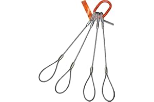 Four Leg Bridle Wire Rope Sling | 2.2 Ton Vertical Rated | Flemish Loop Ends | 1/4" Dia. | 3' Length | EIPS 6x25 IWRC | Hanes Supply (HSI) Heavy Duty Rigging Cable for Lifting and Towing