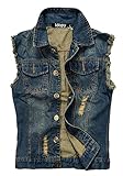 Idopy Men`s Retro Ripped Denim Jeans Vest Sleeveless Jacket