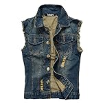 Men`s Retro Ripped Denim Jeans Vest Sleeveless Jacket www.denim.fit