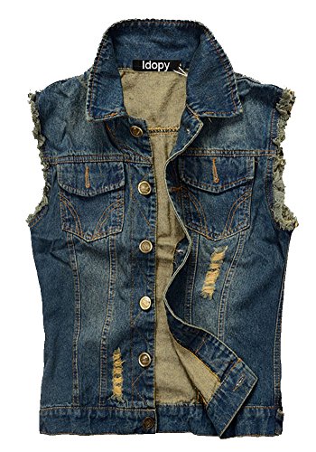 Men’s Snap Front Denim Vest w/Shirt Collar (Blue,) www.denim.fit 3