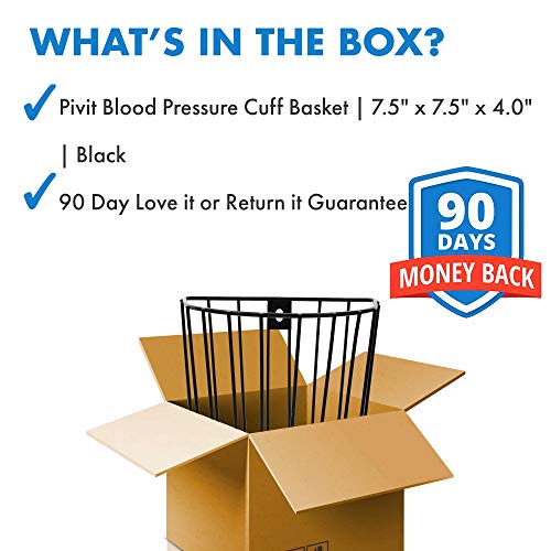 Pivit Blood Pressure Cuff Basket | 7.5" x 7.5" x 4.0" | Black | Rust Resistant Wire Dipped in Attractive Vinyl Coating | Use with Any Brand Sphygmomanometer Or Store Medical Items | Hardware Included