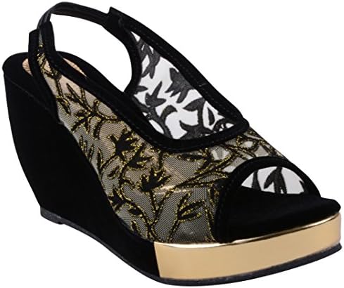 Carrito Syntjetic And Artificial Leather Casual Comfortable Lace Up Women's Bootie Western Bootie Low Stacked Heel Open Toe Cutout Open Peep Toe High Platform Summer Wedge Sandals Women's Wedge Sandals Pearls Across The Top Platform Gladiator Strappy Buckles - High Heel Platform Wedge Sandals For Women's And Girls