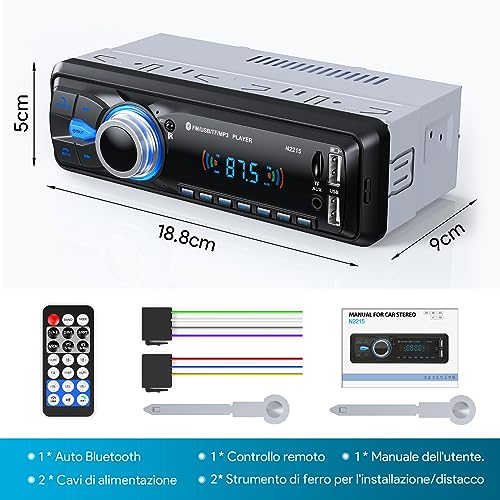 Chismos Bluetooth Car Stereo, 1 DIN Car Radio FM Radio Car MP3 Player Supports 2 USB/SD/Aux/Remote Control/Quick Charge, Support iOS/Android (Does Not Have RDS/CD)