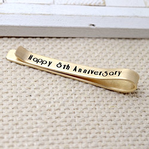 Custom Bronze Tie Bar - Personalized Tie Clip - Necktie Pinch Clip - 8th Anniversary Valentines Gift