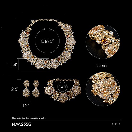 Statement Necklace Bracelet Earrings for Women Novelty Champagne Jewelry Set 1 with Gift Box-8041BTawny Set