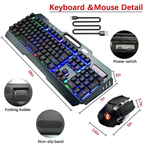 Wireless Gaming Keyboard and Mouse Combo,3 in 1 Rainbow LED