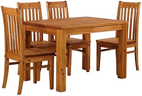 Amazon Com B R A S I L Mobel Tablechamp Dining Table Set For Four Rio Pine With 4x Chair Honey Solid Wood Extensions Optional Extendable Table Chair Sets