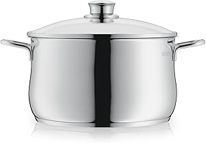 WMF Diadem Plus Kochtopf Induktion 24 cm – 6,5 l großer Fleischtopf aus Cromargan Edelstahl mit Glasdeckel, hohem Rand, spülmaschinenfest, langlebig und unbeschichtet für gesunde, leckere Mahlzeiten
