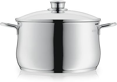 WMF Diadem Plus Kochtopf Induktion 24 cm – 6,5 l großer Fleischtopf aus Cromargan Edelstahl mit Glasdeckel, hohem Rand, spülmaschinenfest, langlebig und unbeschichtet für gesunde, leckere Mahlzeiten