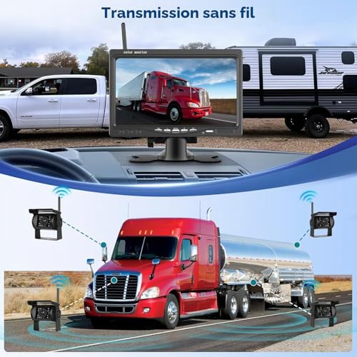 Wireless Digital Backup Camera System, 7 Inch AHD Split Screen with IP69 Waterproof Backup Camera, Infrared Night Vision, Dual Backup Camera for Truck/Trailer/Motorhome/Van