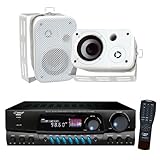 Pyle Stereo Receiver with Waterproof Speaker Package - PT260A 200 Watts Digital AM/FM Stereo Receiver Amplifier - PDWR30W 3.5'' Indoor/Outdoor Waterproof On-Wall Speakers (White) (Pair)