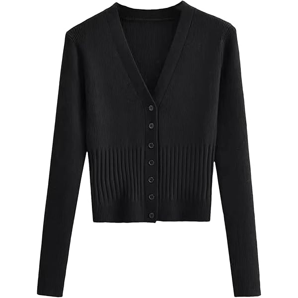 Women Wave V-Neck Cardigan Ladies Thin Slim Fitted Knit Classic