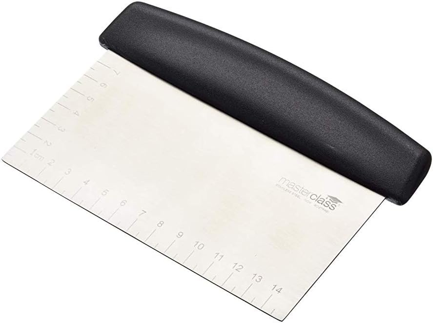 MasterClass Dough Scraper Cutter with Handle and Measuring Scale for Pizza Bread, Pastry, Stainless Steel, 15 x 7.5 cm, Silver