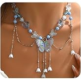 Navirix Layered Butterfly Charm Necklace for Women,Y2k Purple Fairy Necklace Elf Jewelry Accessories,Beaded Crystal Choker Necklaces