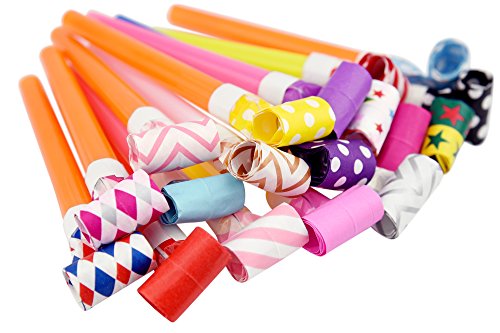 FiveSeasonStuff 100 Count Extra Long 5.1'' Blowouts| Party Blowers| Noisemakers| Whistles for New Year Party, Birthday, Assorted Colors