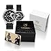 OOFIT Black Leather Romantic Silver Pair Wrist Watches for Couple Men Women (Set of 2)