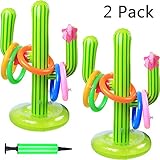 Inflatable Cactus Ring Toss Game Set Includes 2 Pieces Inflatable Cactus, 10 Pieces Inflatable Rings for Summer Pool Beach Luau Party Supplies