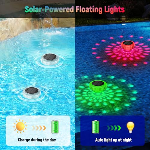 VICHTOP Solar Floating Pool Lights - 2 Pack, RGB Color Float Pool Lights, IP68 Waterproof, Pool Decor Lighting Accessories for Inground, Above Ground Pools, Outdoor, Garden