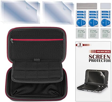 Nintendo New 3DS XL 2 in 1 Starter Kit, Portable Travel Hard Shell Carrying Case + Screen Protector Clear HD Full Coverage Protection Film Guard 6 Packs