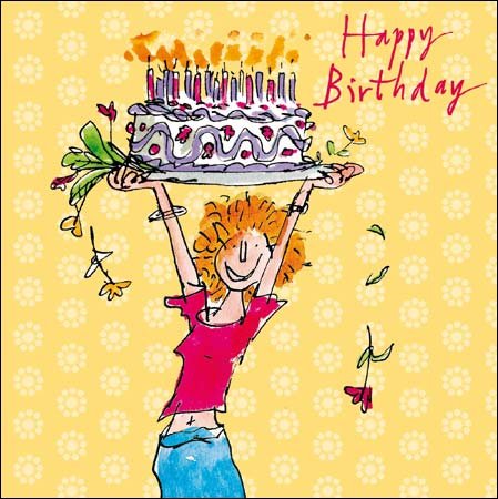 Female Birthday Card for Her - General Card for Women - Celebration Cake - Quentin Blake Illustration - Made in the UK