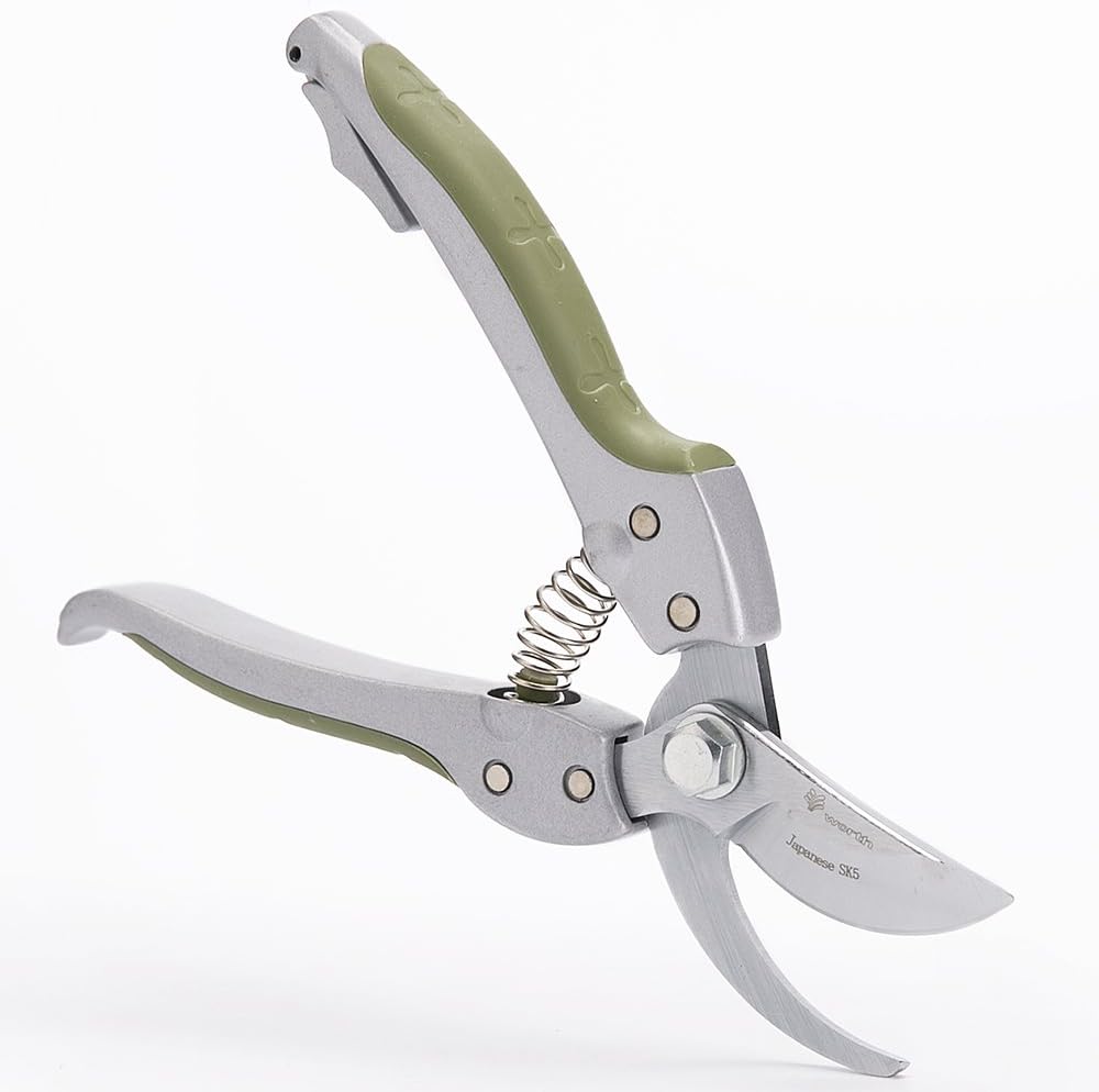 WORTH GARDEN High-end Professional Bypass Pruner, 7" Pruning Shears,Green Pruning Scissors,Bonsai Secateurs