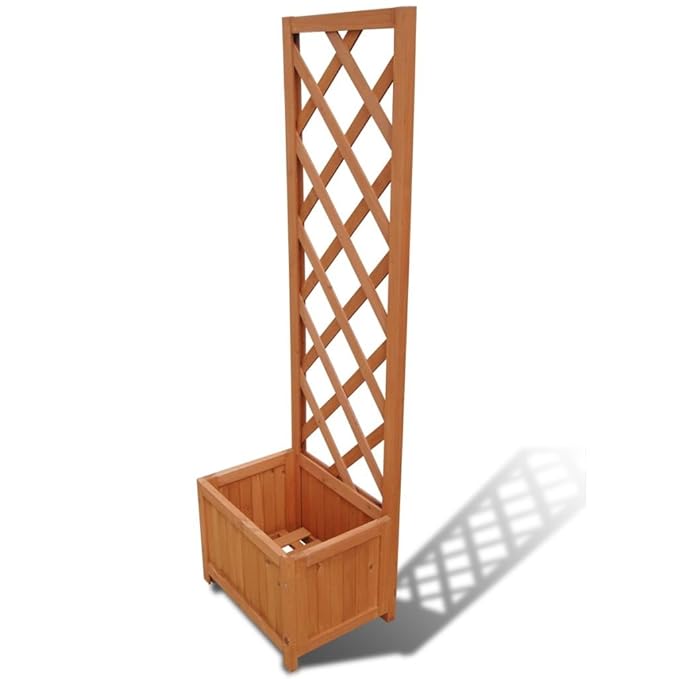mewmewcat Pflanzkasten mit Spalier Pflanzkübel mit Rankgitter aus Holz 40 x 30 x 135 cm