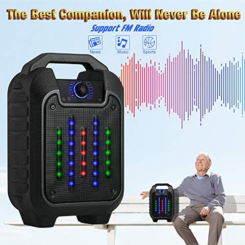 Portable PA System Bluetooth Karaoke Machine Speaker,Rechargeable Karaoke System with LED Lights & Wired Microphone,FM Radio