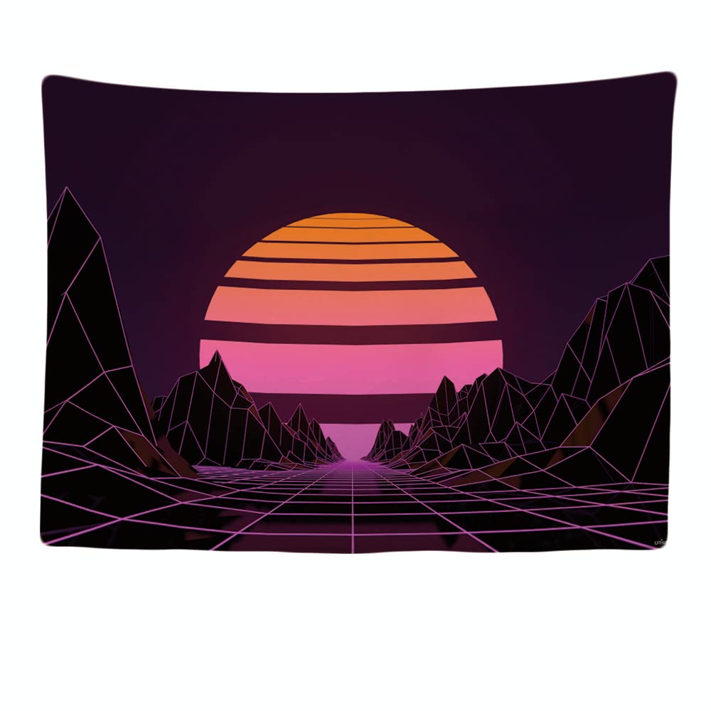Ulticool - Appeso a Parete Home Decor - Geometric Figures 80s Sun Mountains - 200 x 150 cm Large - Wall Tapestry Carpet Murals - Decorative Tapestries for Bedroom Living Room